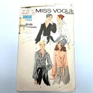 Miss‎ Vogue Vintage 1970's Pattern #7897 Misses Wrap Blouse Size 12